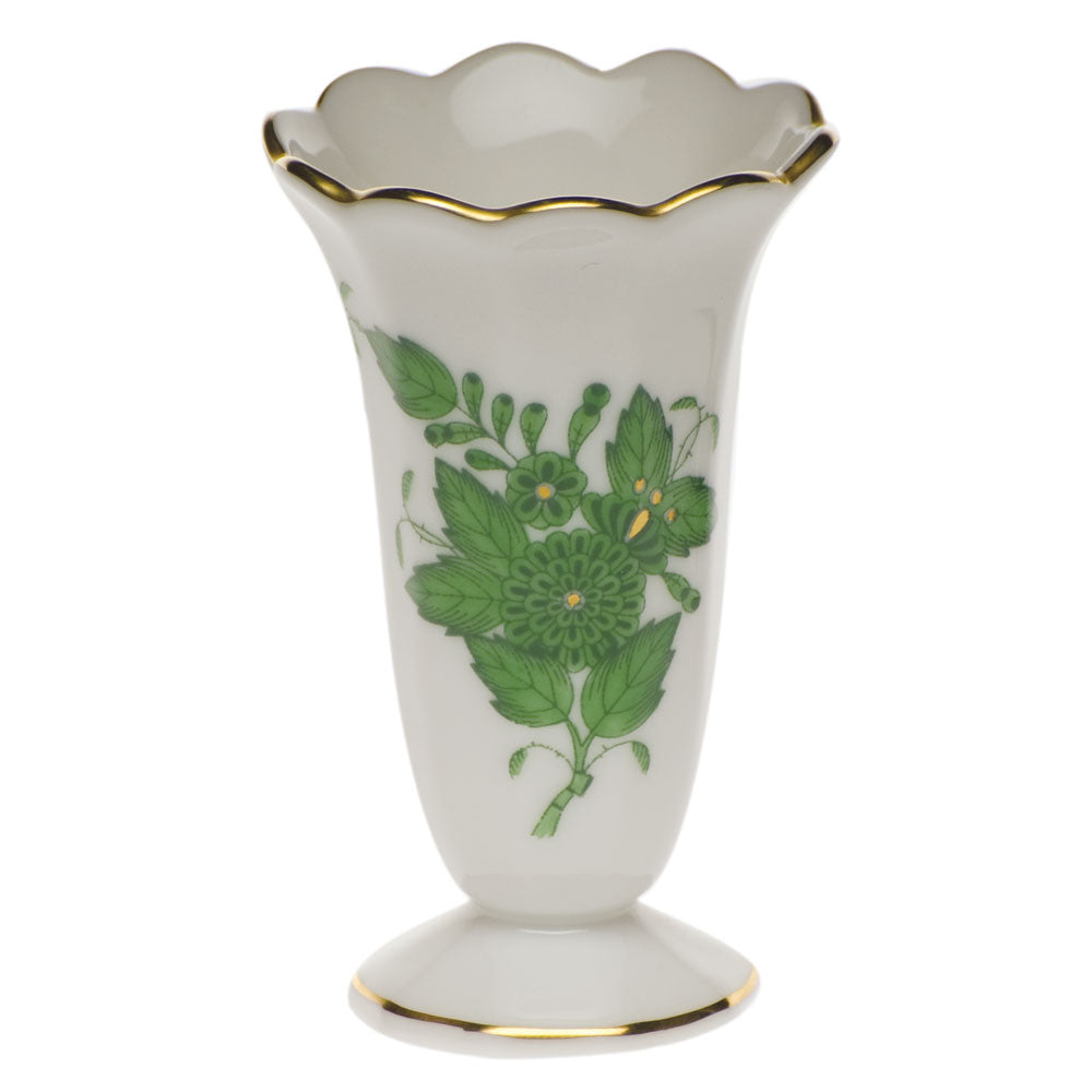 Chinese Bouquet Green Scalloped Bud Vase