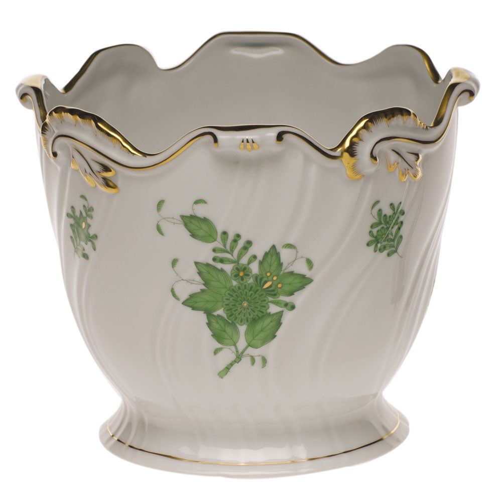 Chinese Bouquet Green Ribbed Cachepot