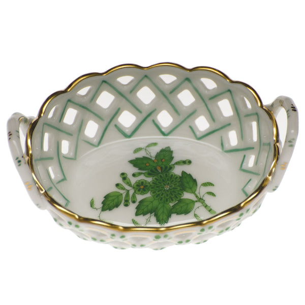 Chinese Bouquet Green Sm Openwork Basket with Handle