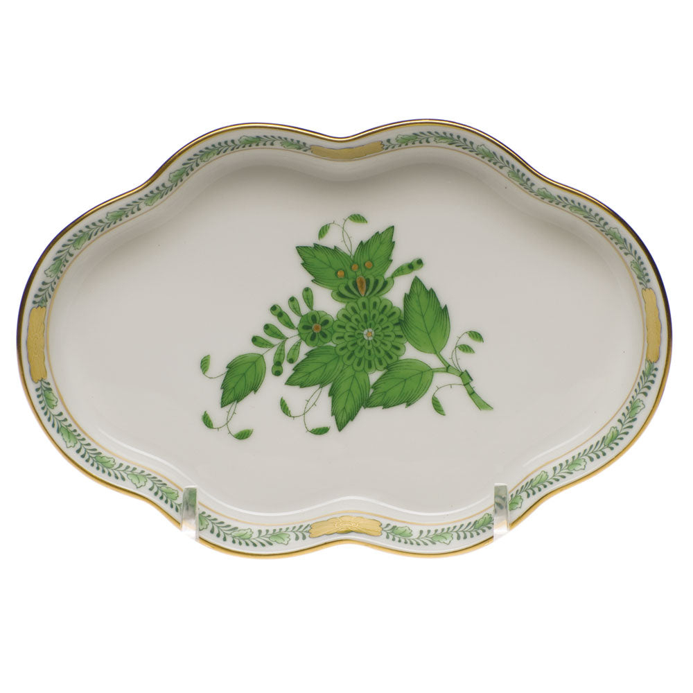 Chinese Bouquet Green Small Scalloped Tray