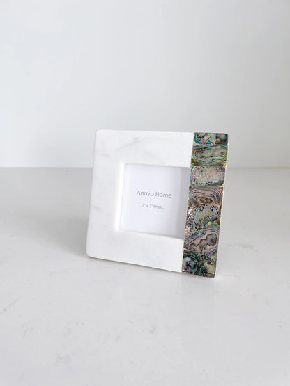 Rainbow Pearl White Marble Picture Frame (3x3)