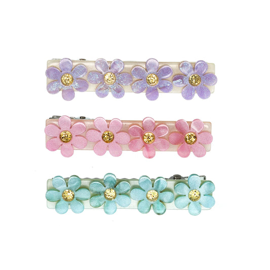 Flowers Blue Purple Pink Shimmer Hair Clips