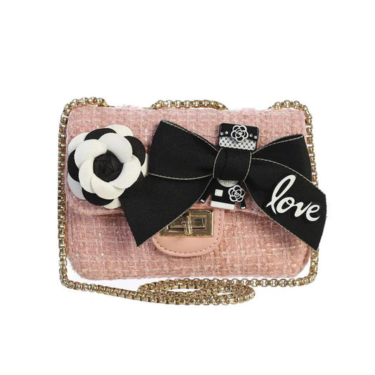 Pink Tweed Purse with Bow