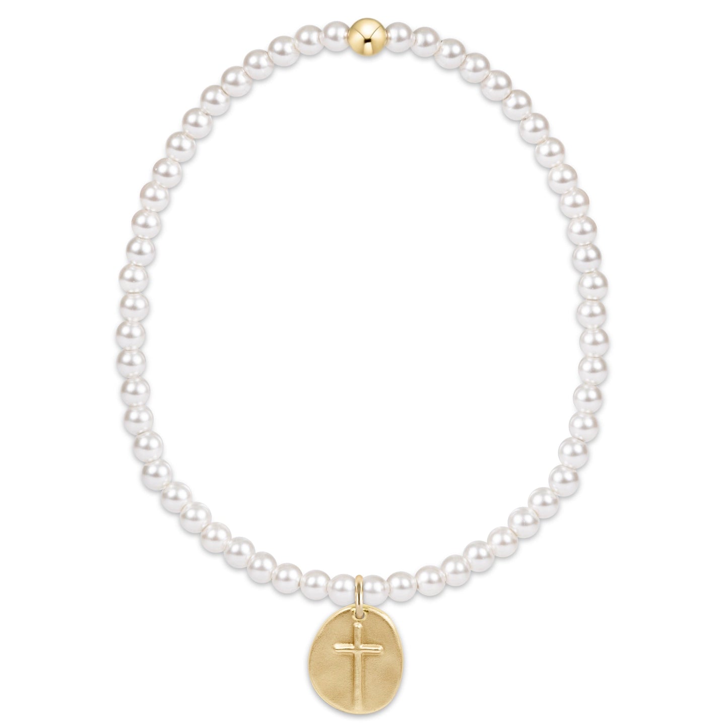extends classic pearl 3mm bracelet - inspire small gold disc