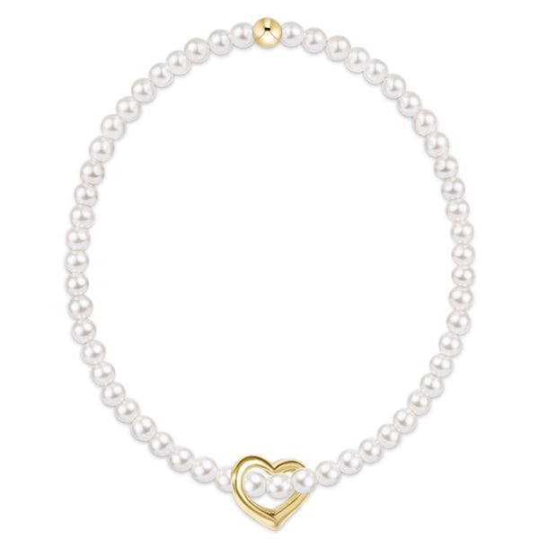 Classic Pearl 3mm Bracelet - Love Gold Charm