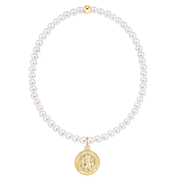 Classic Pearl 3mm Bracelet - Protection Gold Disc