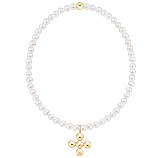 classic pearl 3mm bracelet - signature cross 4mm beaded gold charm