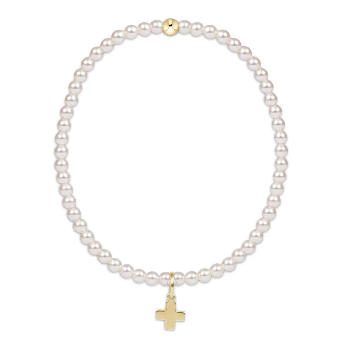 egirl classic pearl 3mm bead bracelet – signature cross gold charm