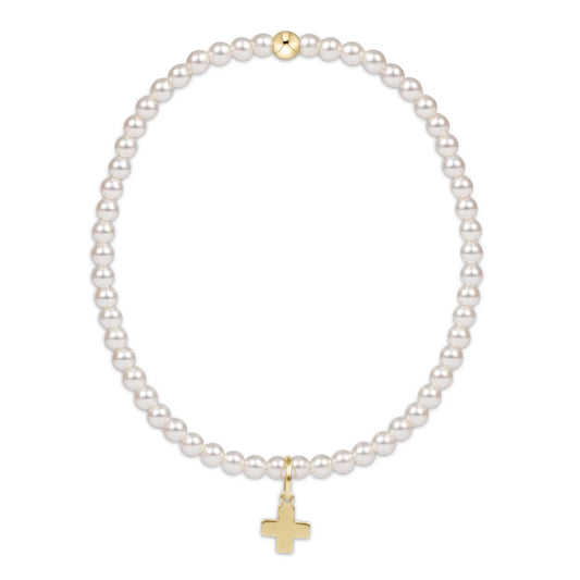 egirl classic pearl 3mm bead bracelet – signature cross gold charm