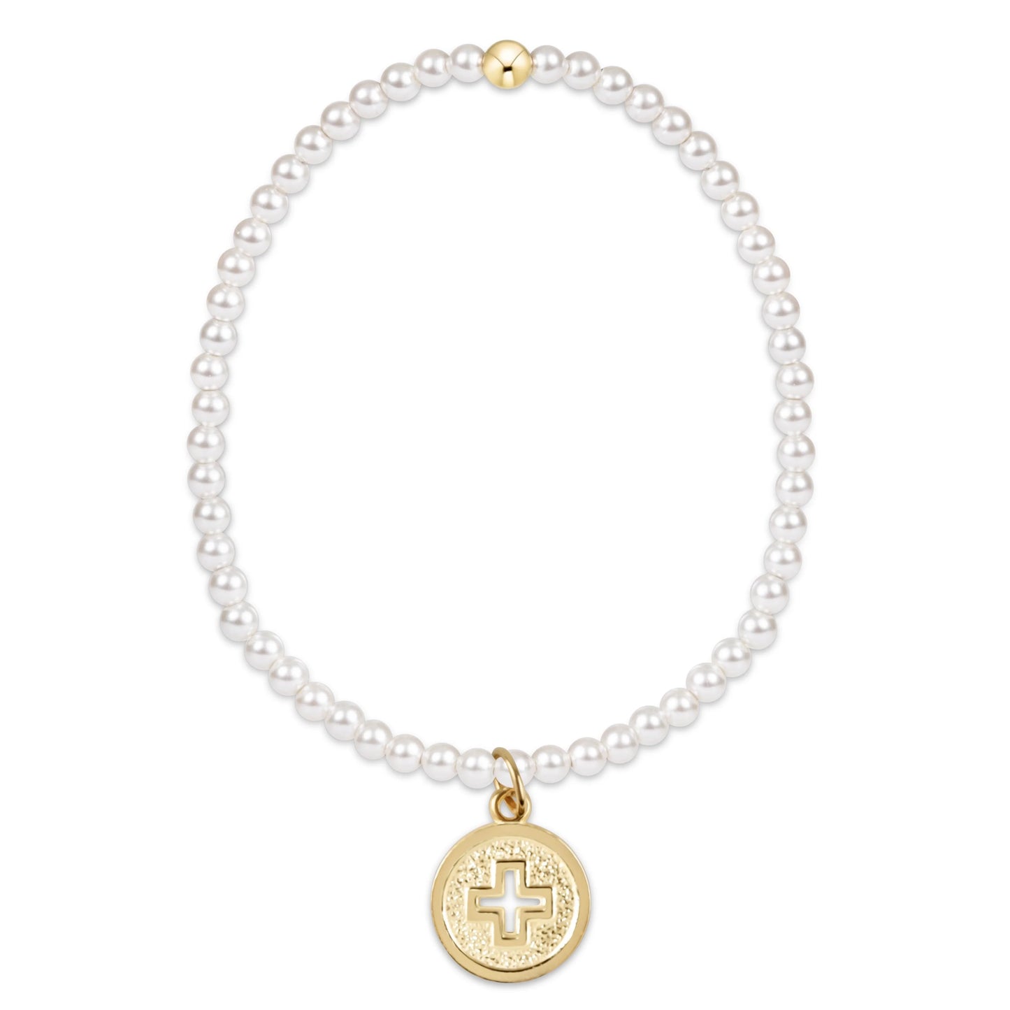 classic pearl 3mm bracelet - signature cross gold disc