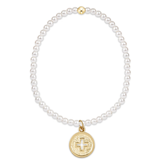 classic pearl 3mm bracelet - signature cross gold disc