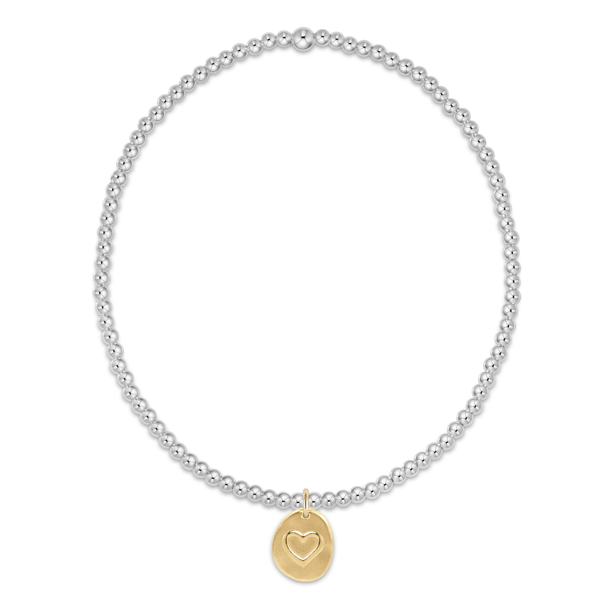 classic sterling mixed metal 2mm bead bracelet - inspire love small gold charm