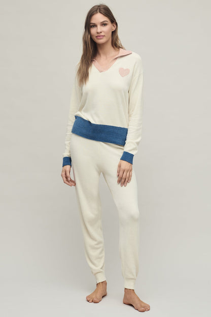 CozyChic Ultra Lite¬Æ Color Block Heart Collared Pullover
