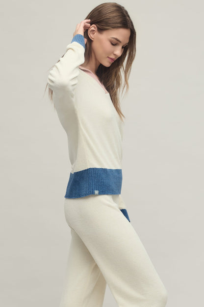 CozyChic Ultra Lite¬Æ Color Block Heart Collared Pullover