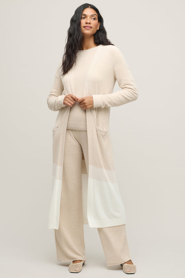CozyChic Ultra Lite® Wavy Colorblock Long Cardigan - Stone