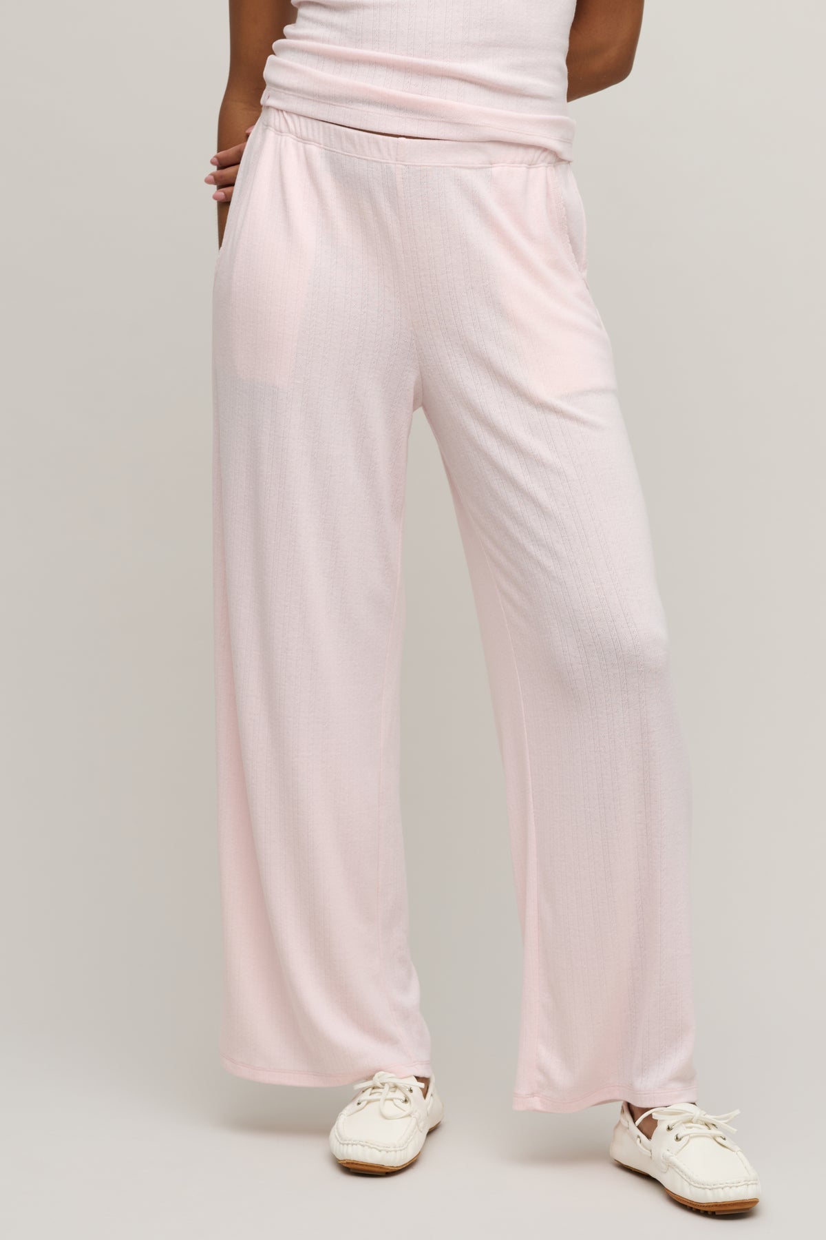 Pointelle Rib Pant with Scallop Trim - Pink Sand