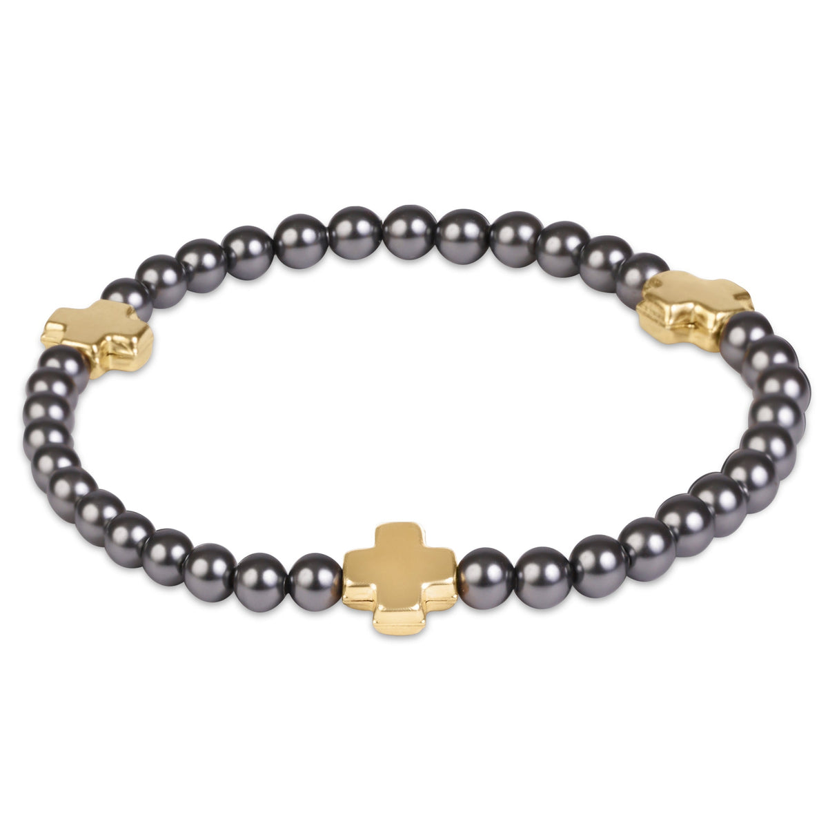 enewton Extends Signature Cross 4mm Pearl Dark Grey Bracelet - Gold