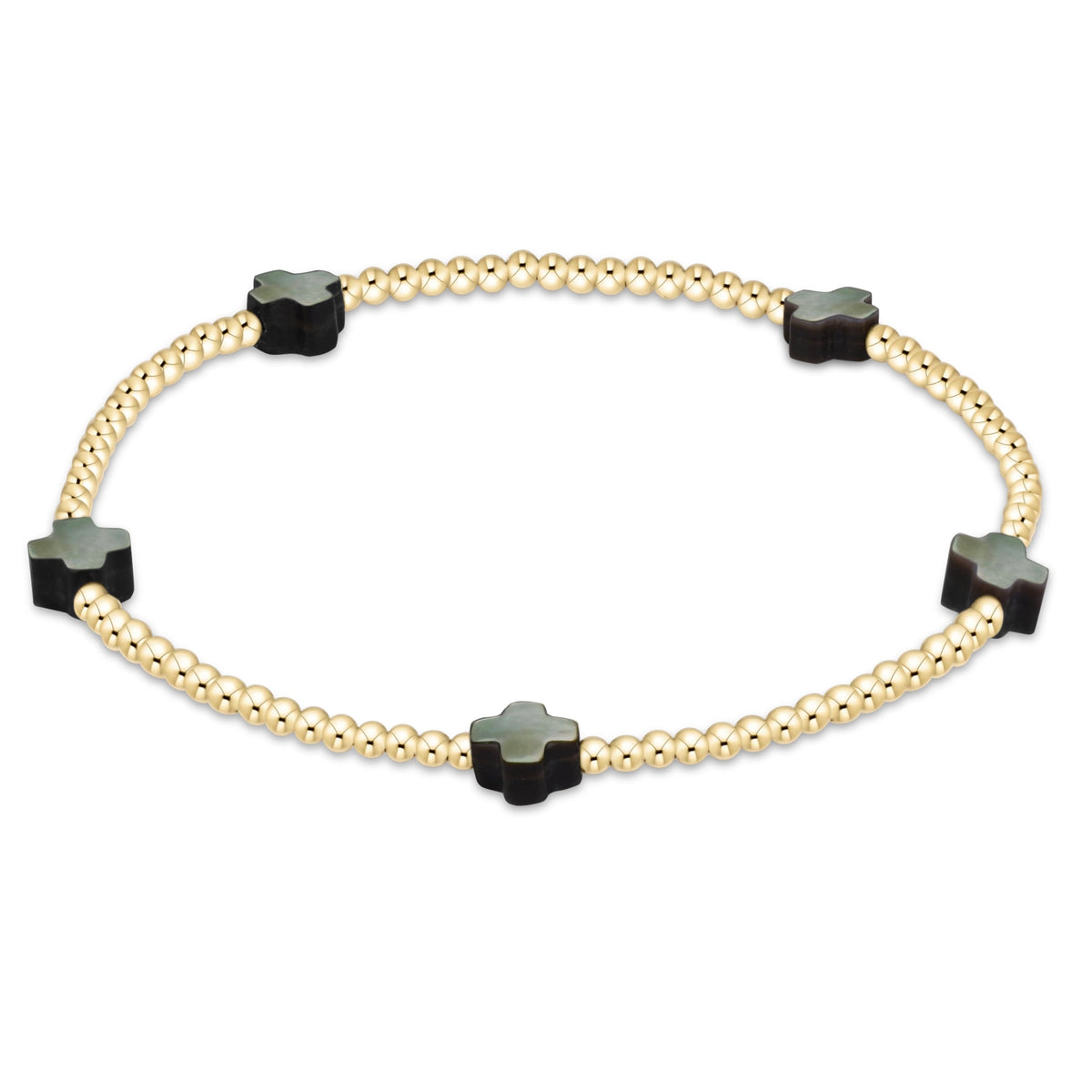 enewton Signature Cross Small 2mm Gold Bracelet - Mother Of Pearl - Black Tahitian