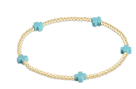 Color Signature Cross 2mm Gold Bead Bracelet