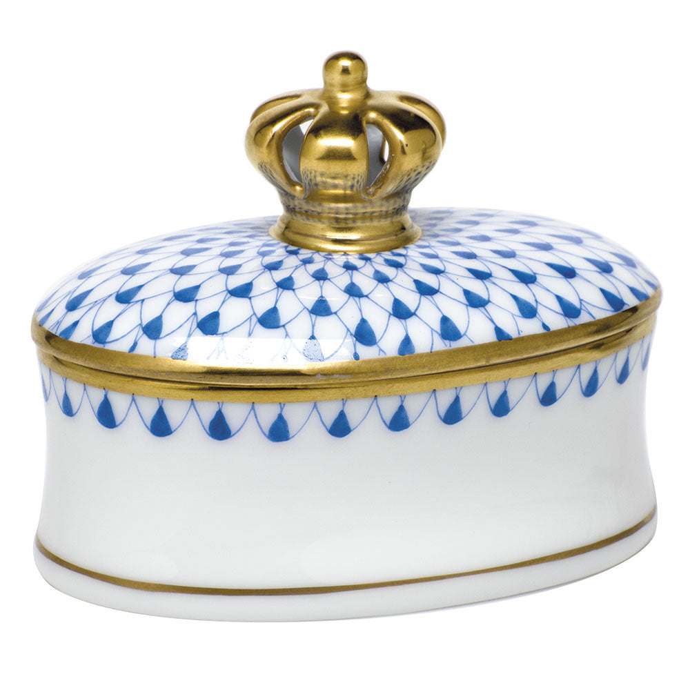Oval Box with Crown — Blue