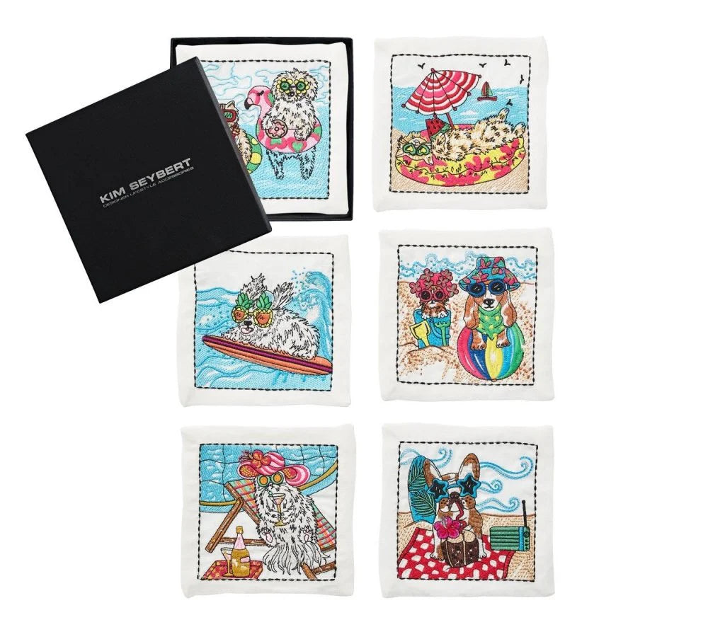 Bow Meow Cocktail Napkins in White & Multi, Set of 6 in a Gift Box