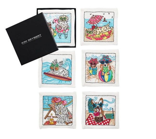Bow Meow Cocktail Napkins in White & Multi, Set of 6 in a Gift Box