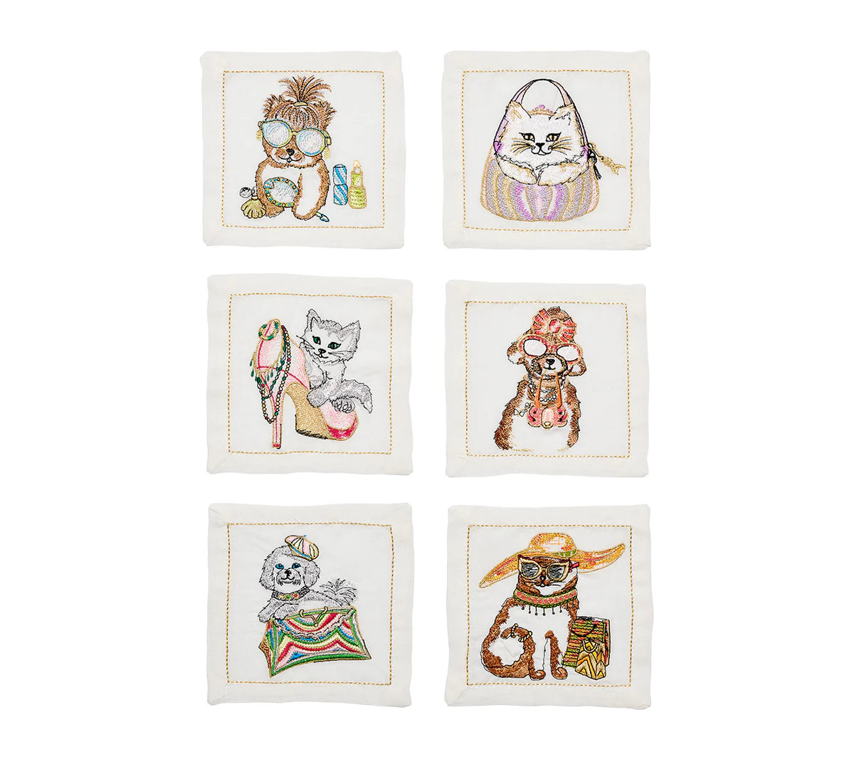 Diva Pets Cocktail Napkins in White & Multi, Set of 6 in a Gift Box