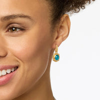 Iridescent London Blue Cabochon Hoop and Charm Earring
