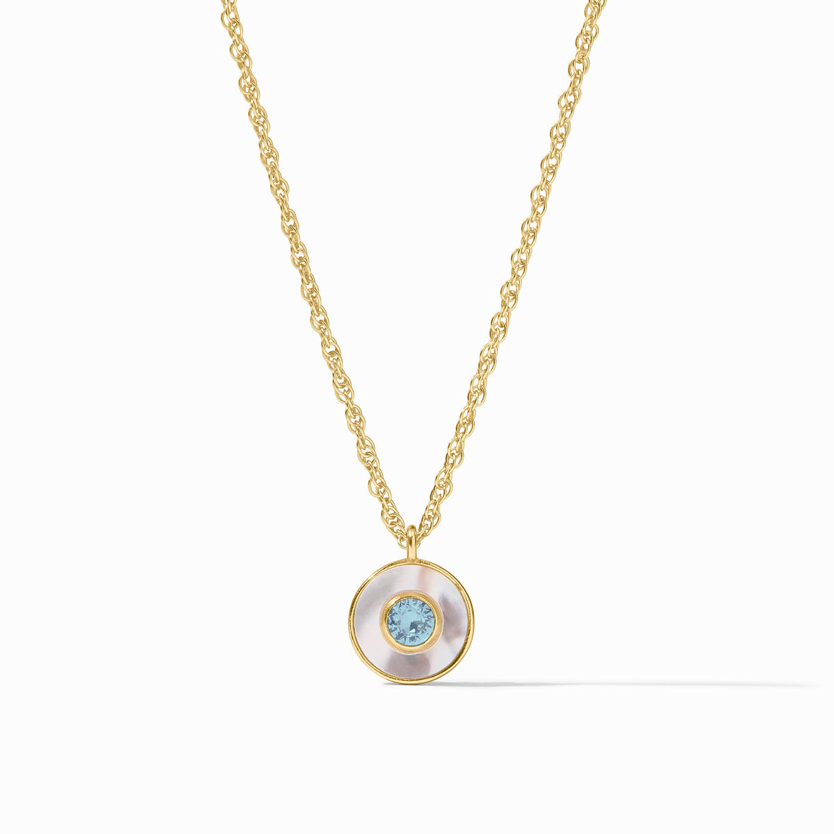 Julie Vos Colette Circle Delicate Necklace, Chalcedony Blue