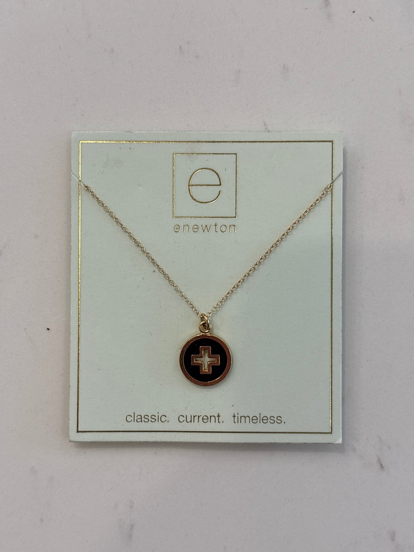 16” Necklace Gold - Signature Cross- Gold Disc - Onyx