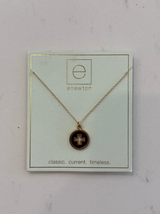 16” Necklace Gold - Signature Cross- Gold Disc - Onyx