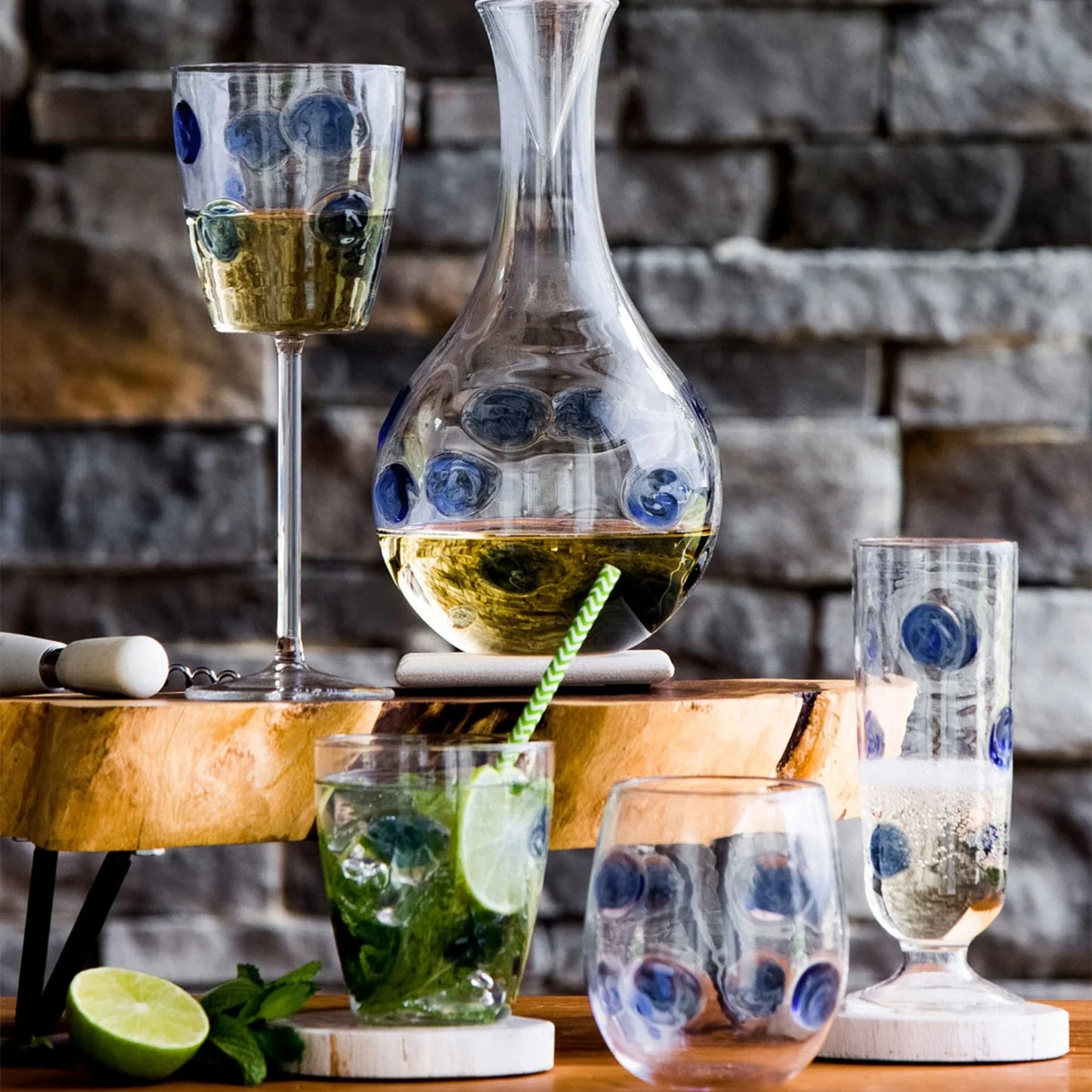 Drop Blue Stemless Wine Glass