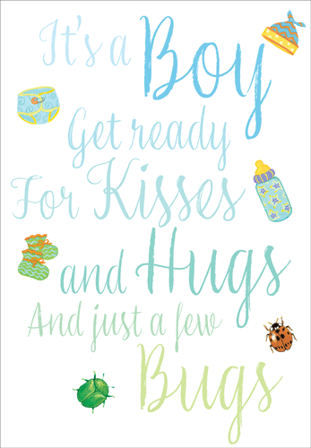 Kisses and Hugs - New Baby Boy Card