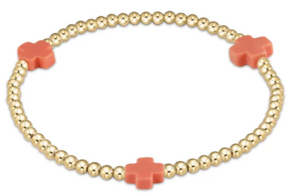 eGirl Color Signature Cross 3mm Gold Bead Bracelet
