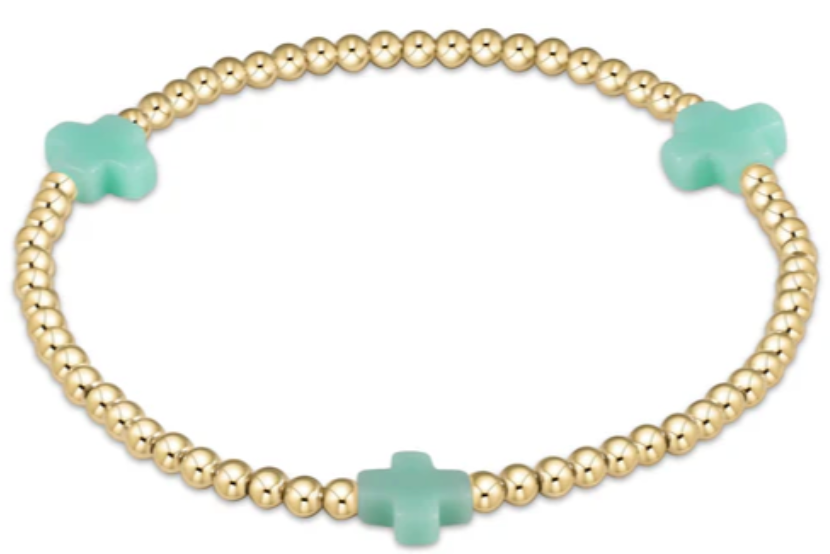 eGirl Color Signature Cross 3mm Gold Bead Bracelet