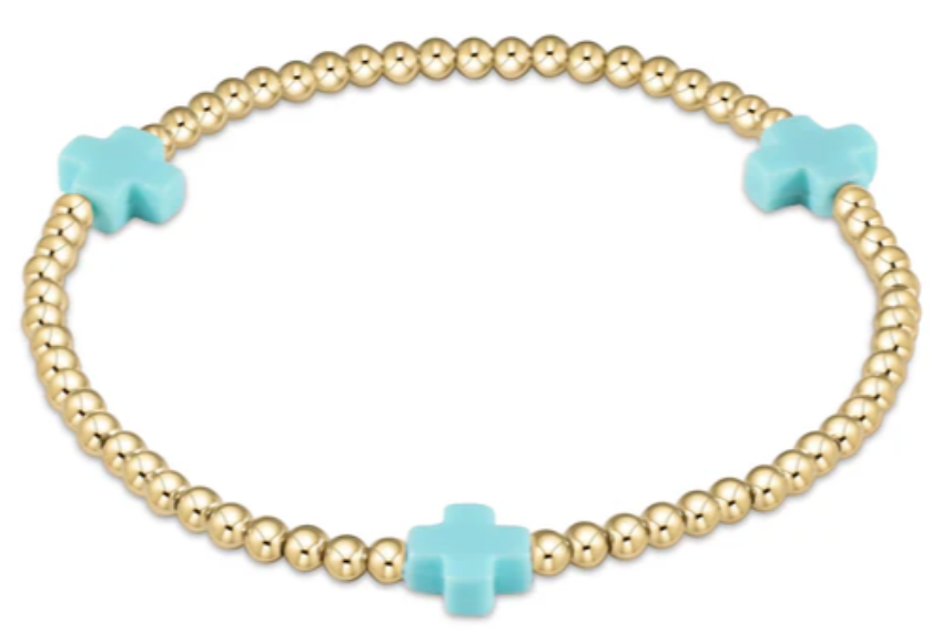 eGirl Color Signature Cross 3mm Gold Bead Bracelet