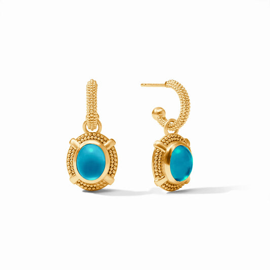 Iridescent London Blue Cabochon Hoop and Charm Earring