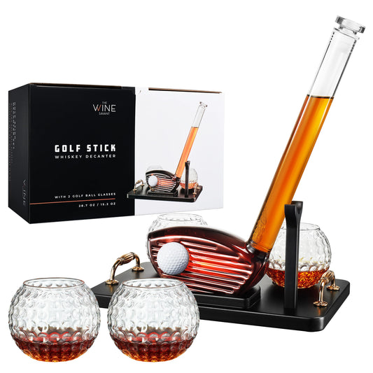 Upright Golf Club Whiskey Decanter and 2 Glasses