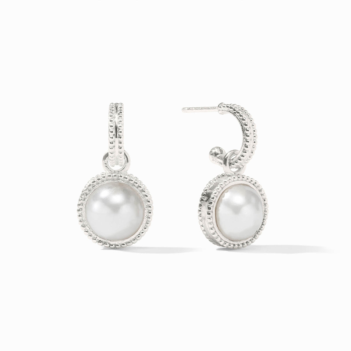 Julie Vos Sterling Fleur-de-Lis Hoop & Charm Earring, Pearl
