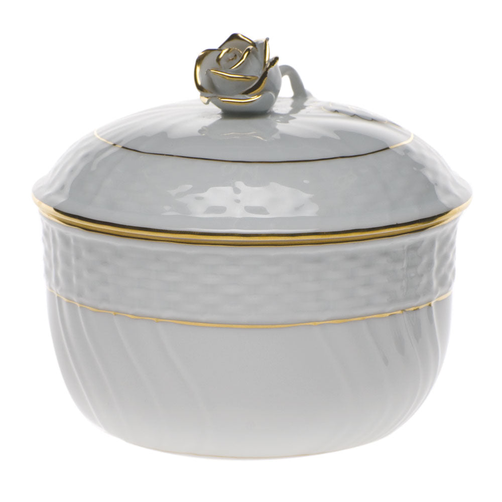 Golden Edge Covered Sugar with Rose, Motif 9, 10 oz, 4″ tall