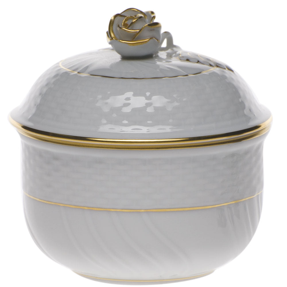 Golden Edge Covered Sugar with Rose, Motif 9, 6 oz, 4″ tall