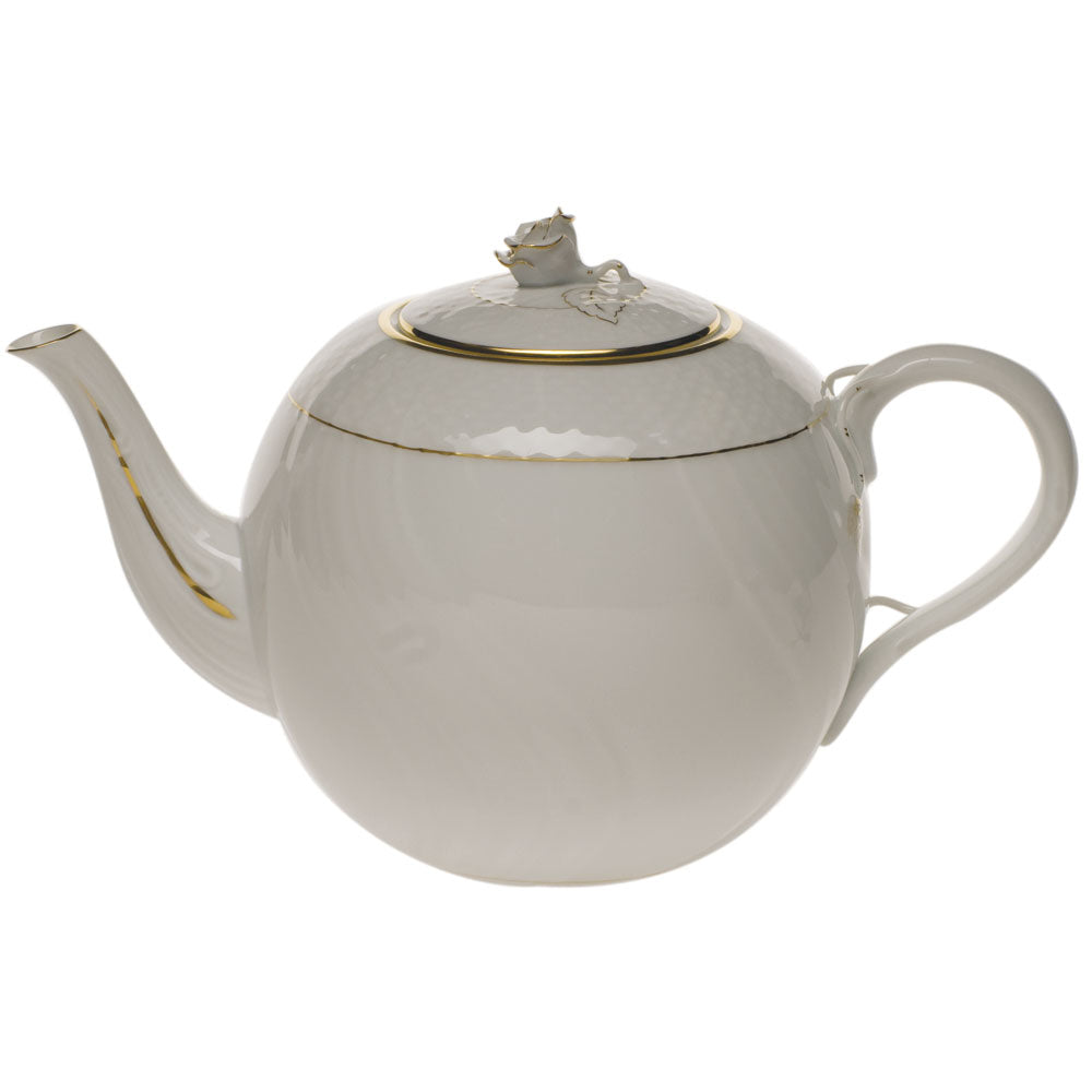 Golden Edge Tea Pot with Rose, Motif 9, 60 oz, 6.5″ tall