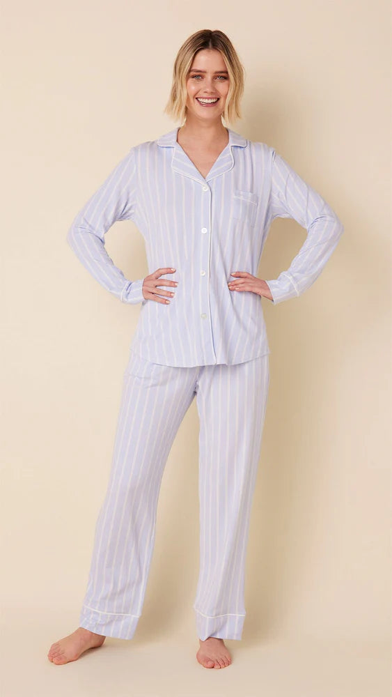 Heritage Stripe Pima Knit Long-Sleeved Pajama Set - Blue