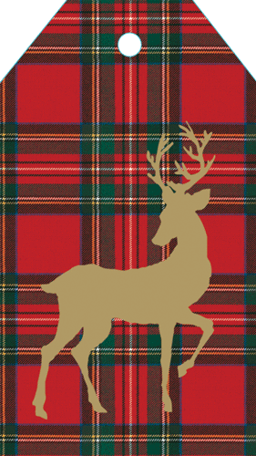 Royal Plaid Reindeer Foil Hanging Gift Tag