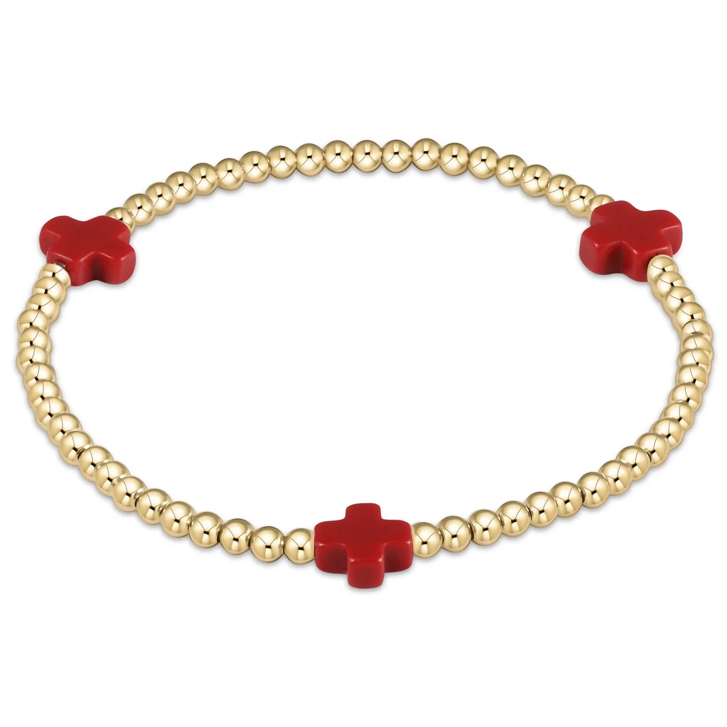 Color Signature Cross 3mm Gold Bead Bracelet