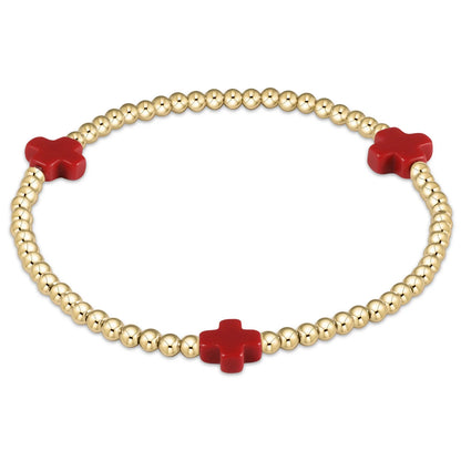 Color Signature Cross 3mm Gold Bead Bracelet