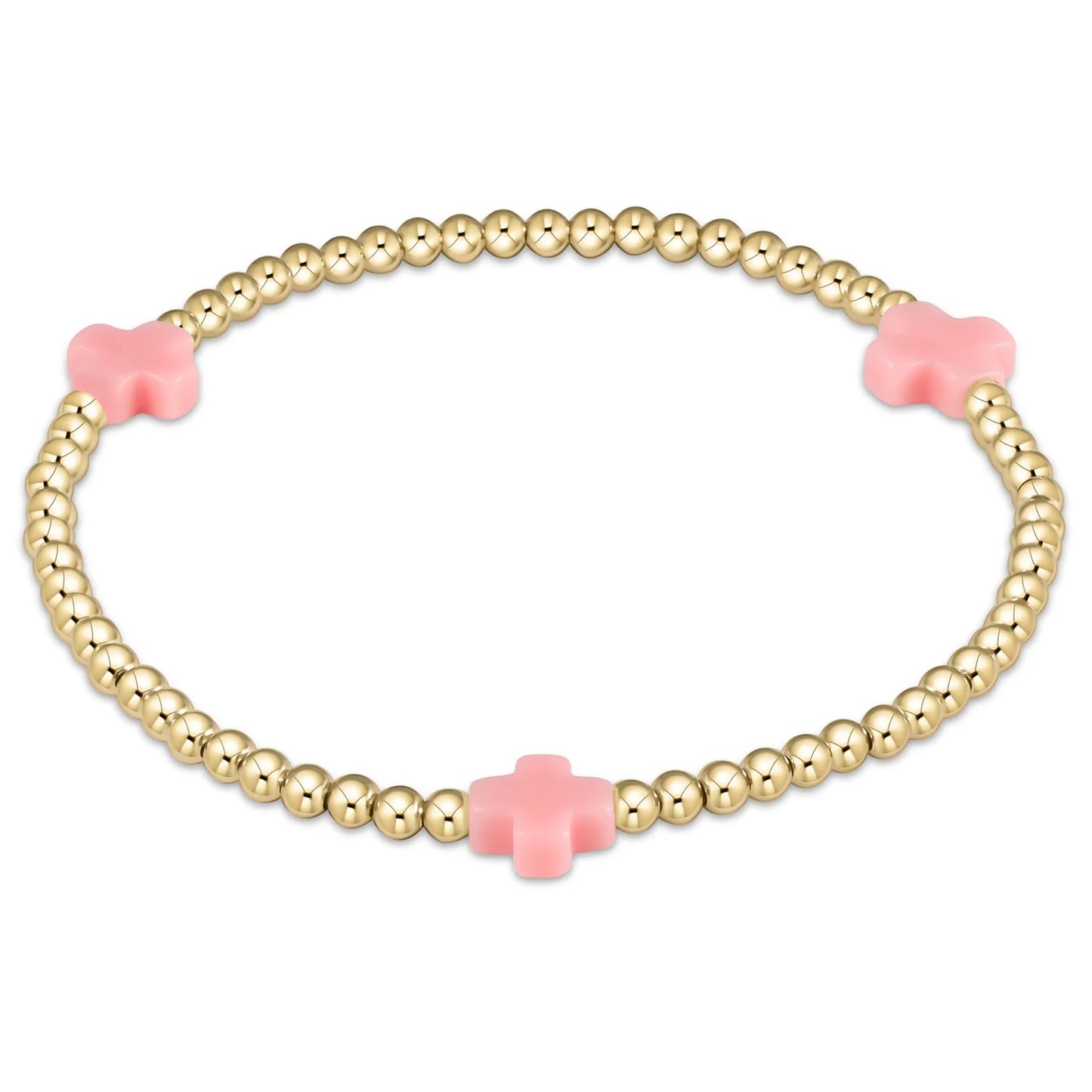 Color Signature Cross 3mm Gold Bead Bracelet