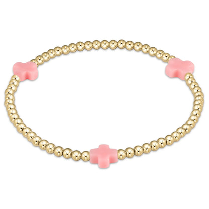 Color Signature Cross 3mm Gold Bead Bracelet