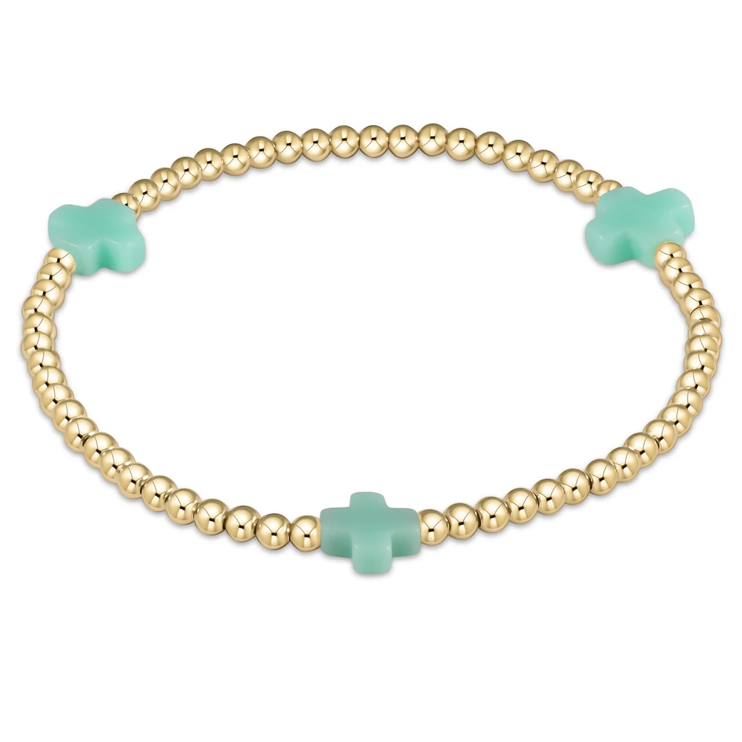 Color Signature Cross 3mm Gold Bead Bracelet