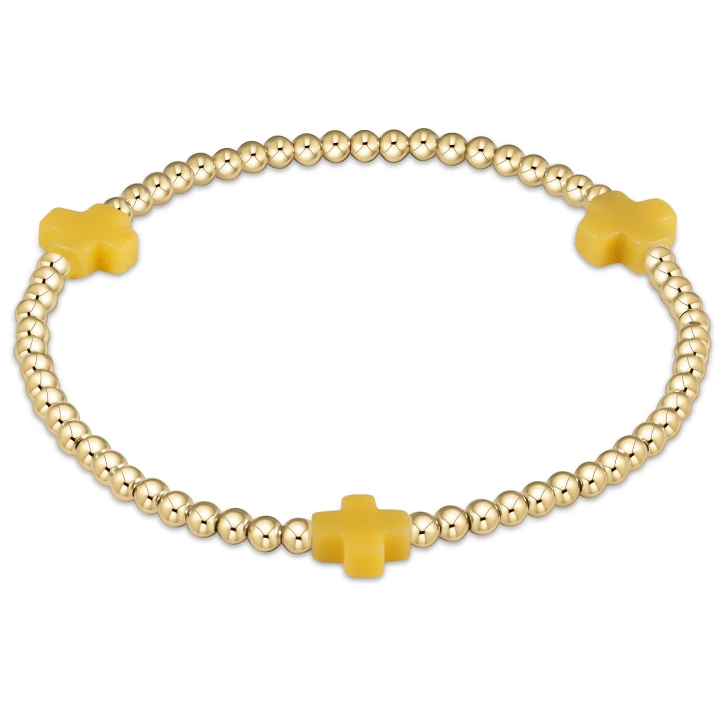 Color Signature Cross 3mm Gold Bead Bracelet